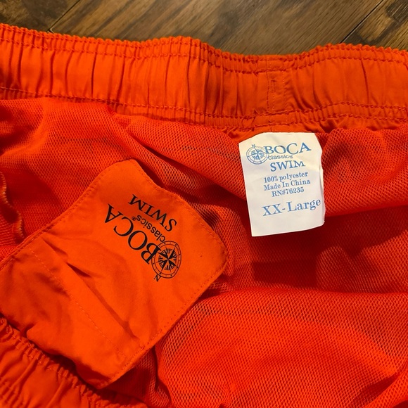 Boca Classics Mens Swim Shorts Orange Drawstring Pockets - Picture 2 of 7